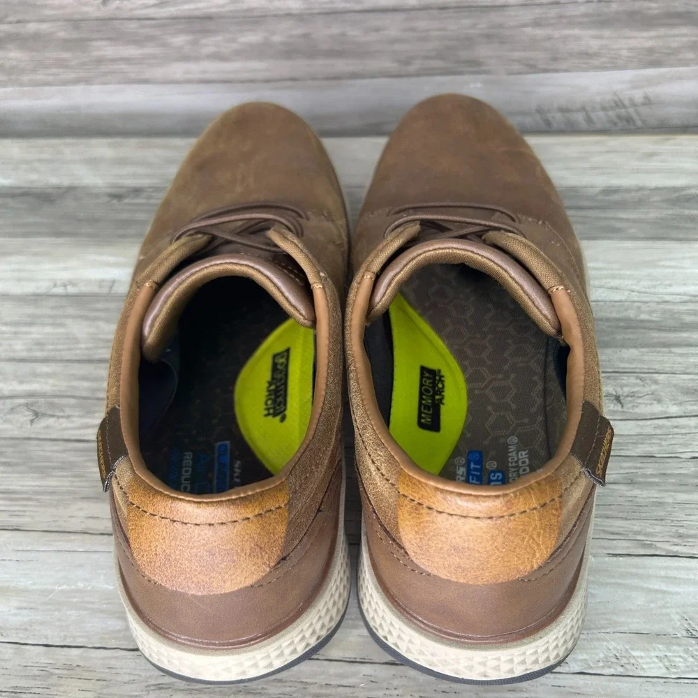 Skechers Mens 10.5 Burkett Camel casual Oxford shoes Brown Leather